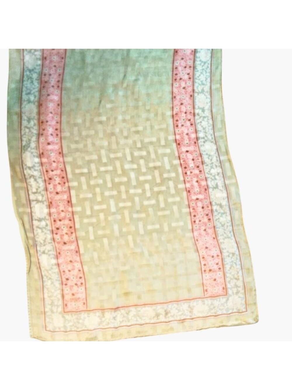 Floral Silk Scarf Wrap Vintage Pink Green Boho Festival Summer 50 x 10 inch